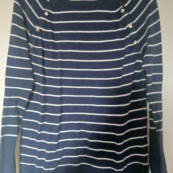 Motherhood Maternity Sweaters - Motherhood Maternity Navy and White Striped Nursing Sweater